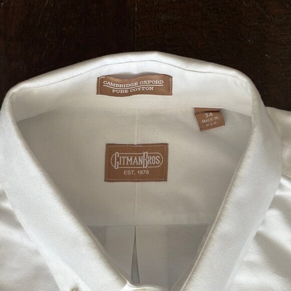 Gitman Bros. White Button Down Oxford Shirt 100% Cotton Mens Size 17.5 / 34 - Picture 2 of 10